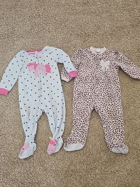 2X Little Me Pink & White Unicorn and Leopard Footed One-Pieces